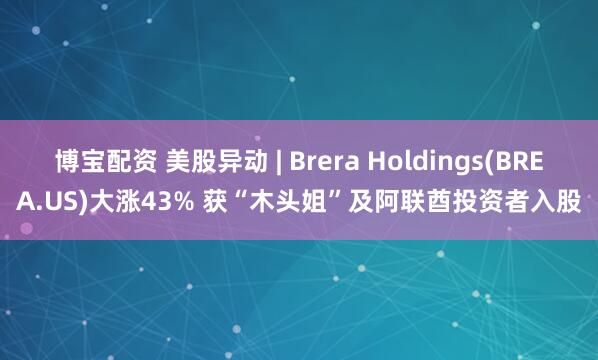博宝配资 美股异动 | Brera Holdings(BREA.US)大涨43% 获“木头姐”及阿联酋投资者入股